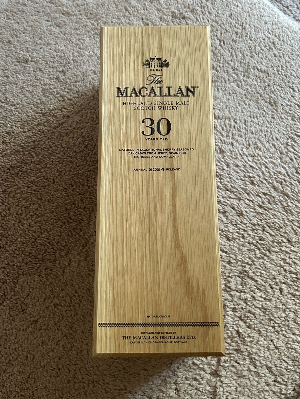 The Macallan 30 Year Old Whisky Wood Presentation Box - Natural Wood Tone